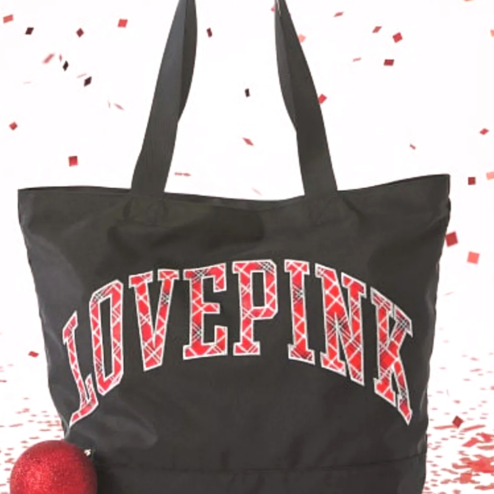 NWT Pink V.S. "LOVE PINK" In Red Plaid Black Tote